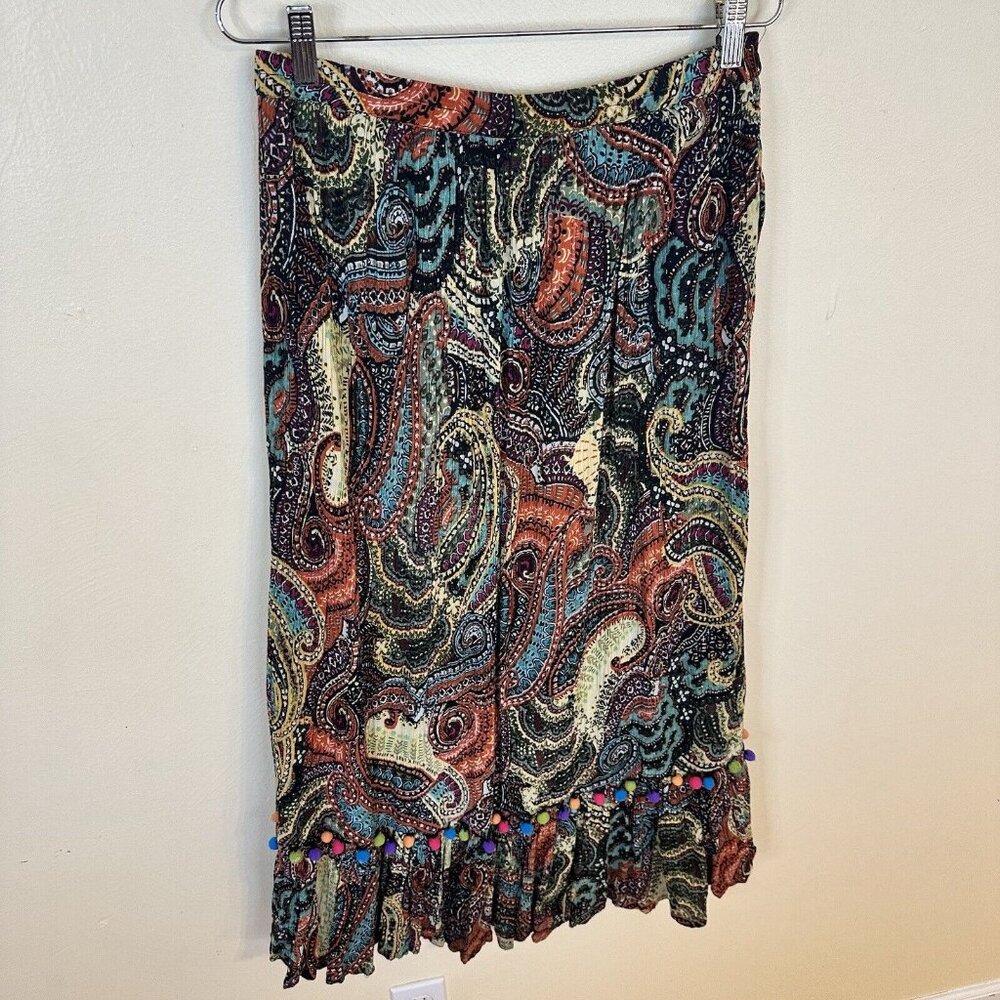 Melissa Paige Womens Multicolor Full Maxi Skirt Small Red Cotton Gauzy